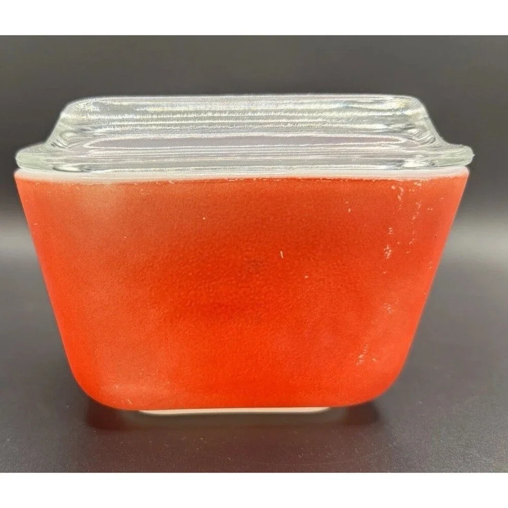 Vintage Pyrex 0501 Red glass Small Refrigerator Dish W/ Ribbed Lid 3”